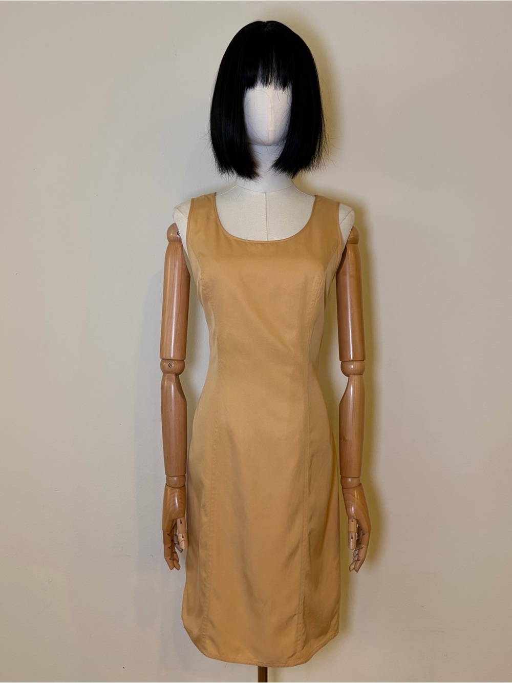 August Silk Vintage Warm Beige Sheath Dress Sz 6